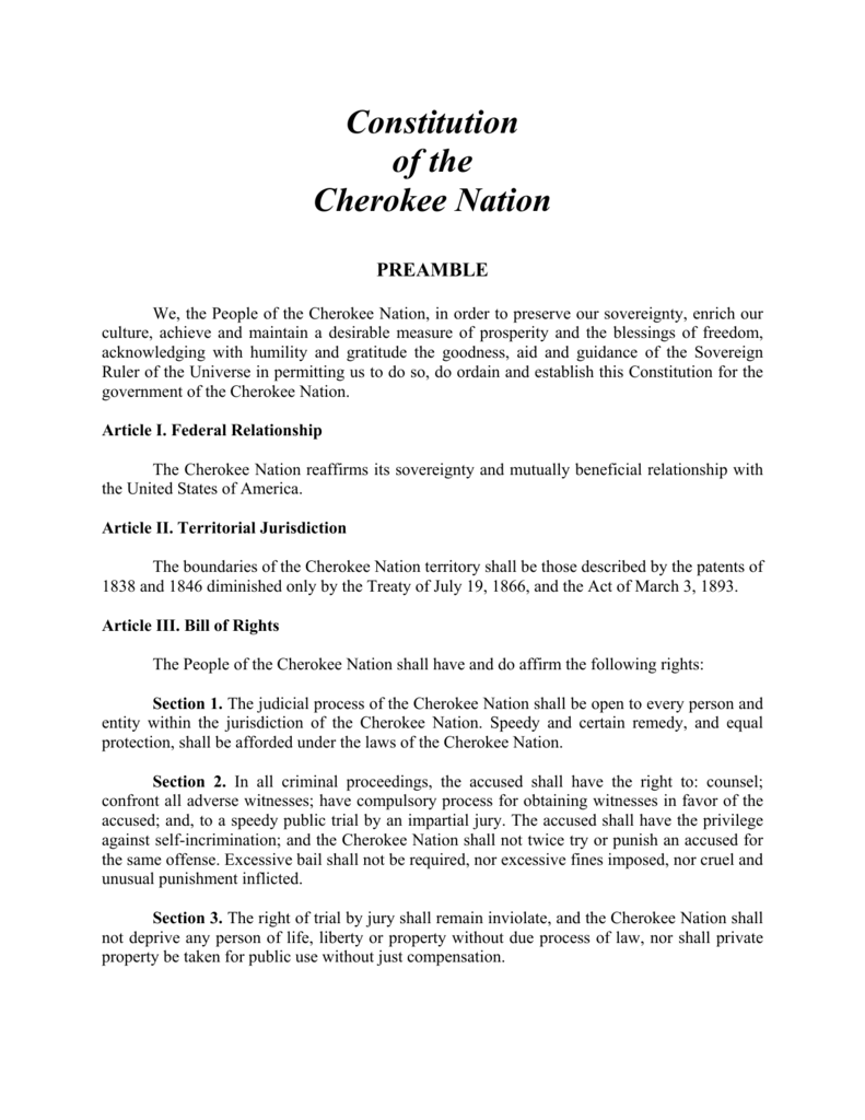 Constitution Of The Cherokee Nation