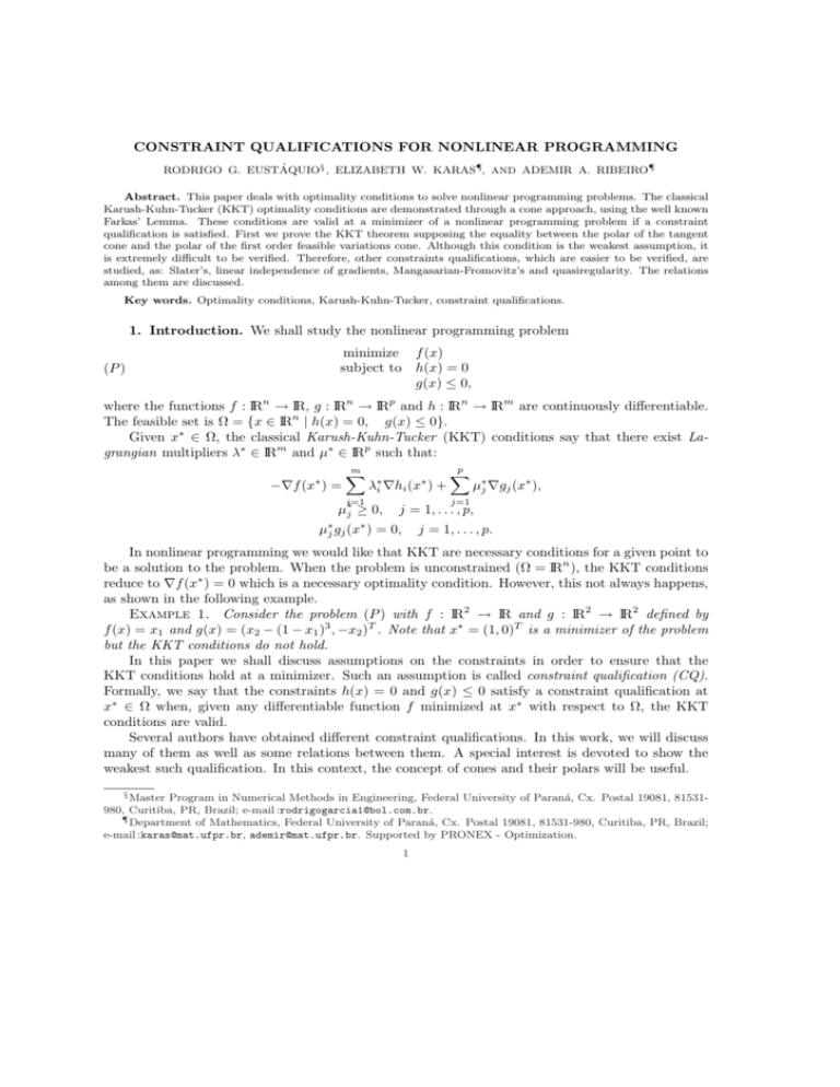 Constraint Qualification for Nonlinear Programming