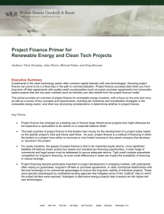 Project Finance Primer for Renewable Energy and Clean Tech