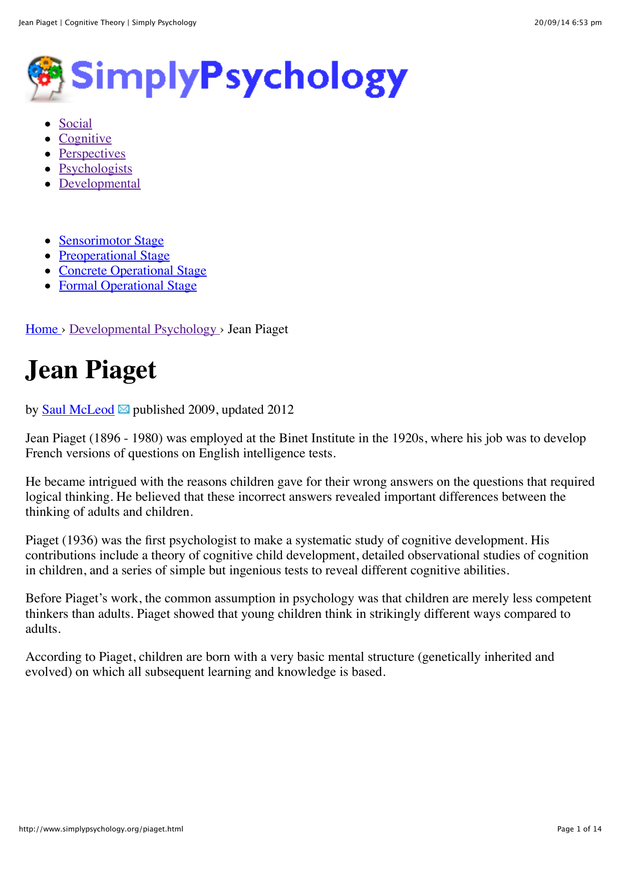 Piaget's work online