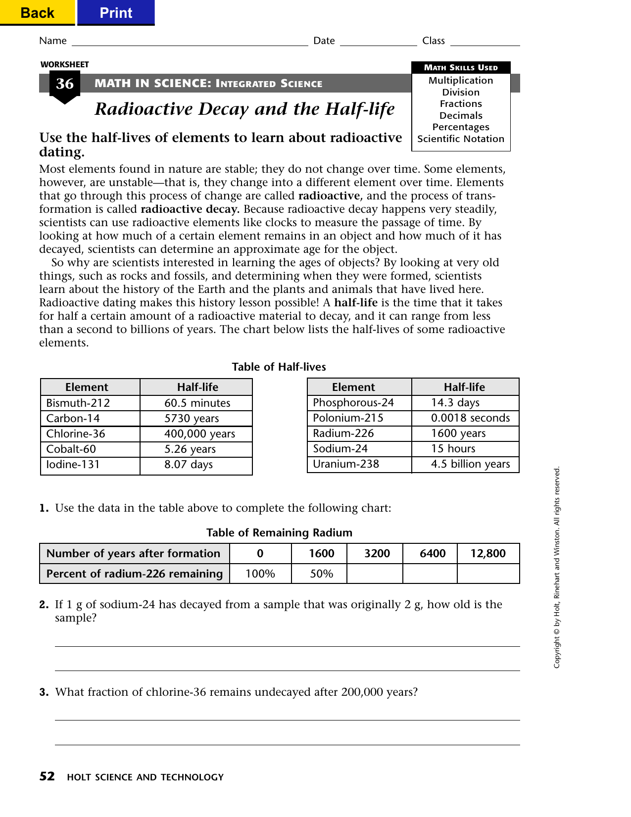 Radioactive Decay Worksheet Answers - Worksheet List