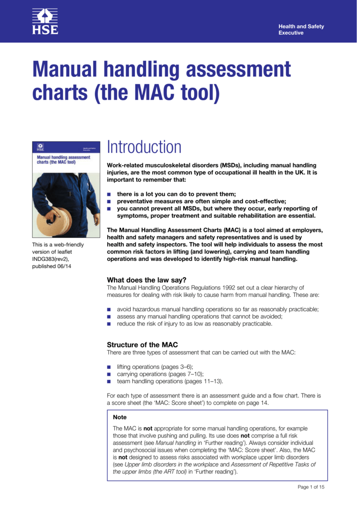 Manual Handling Assessment Charts The Mac Tool