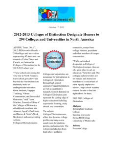 2012-2013 Colleges of Distinction Designate Honors to 294