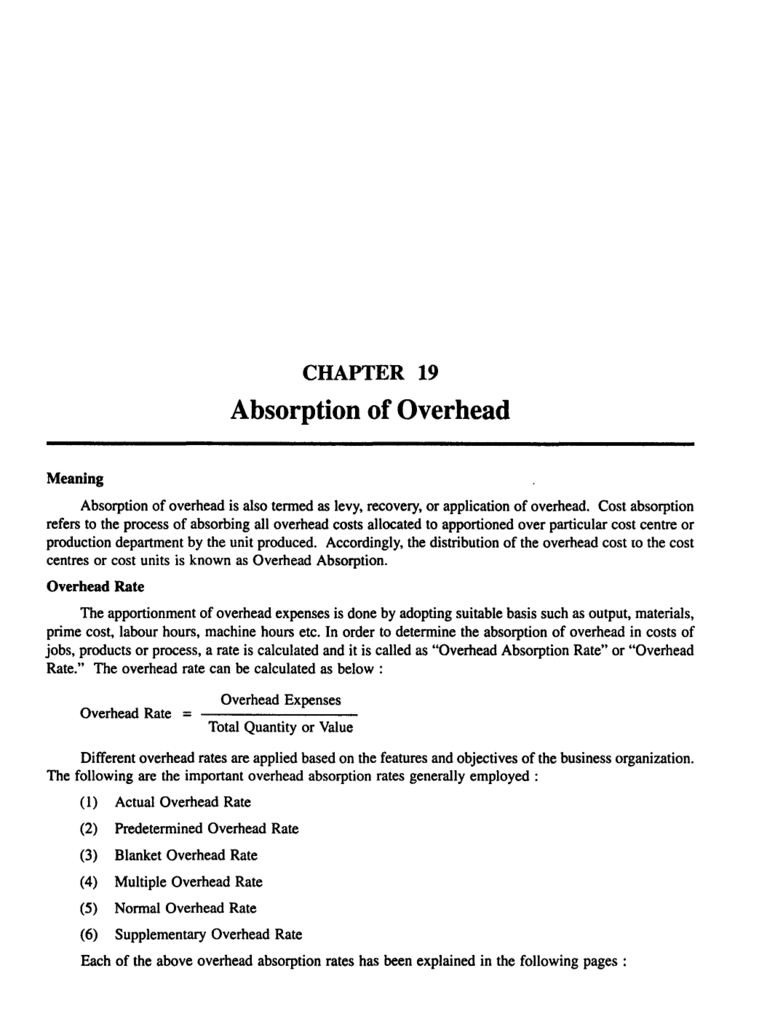 CHAPTER 19 Absorption Of Overhead