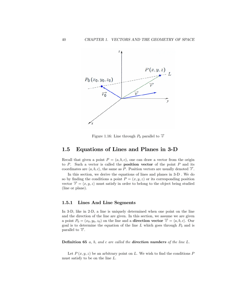 1 5 Equations Of Lines And Planes In 3 D