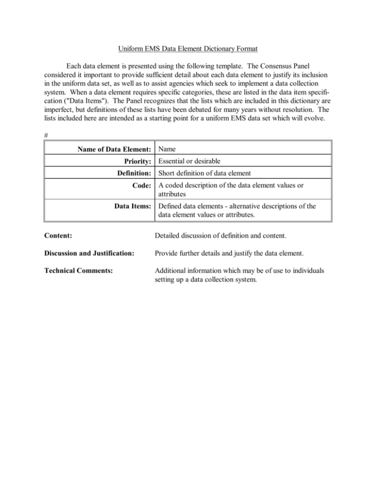 Uniform EMS Data Element Dictionary