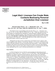 Legal Alert: Licenses Can Create State Contacts Bestowing Personal