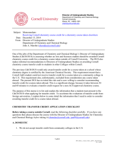 Receiving Cornell chemistry course credit for a chemistry course