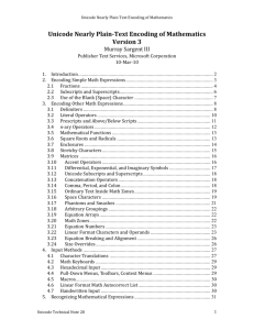 Unicode Plain Text Encoding of Mathematics