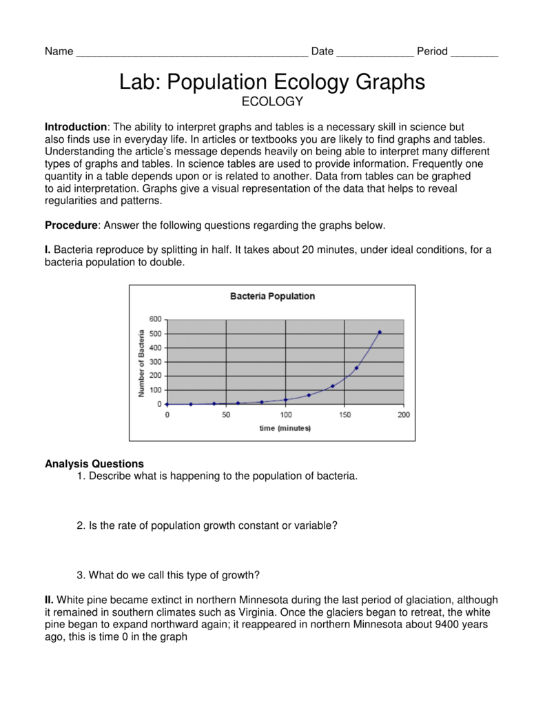 Lab: Population Ecology Graphs With Population Ecology Graph Worksheet