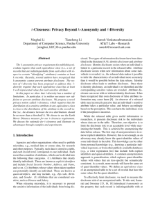 t-Closeness: Privacy Beyond k-Anonymity and l