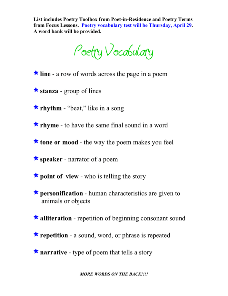 words to use in poetry essay