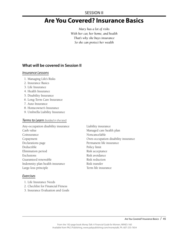 Session II: Are You Covered? Insurance Basics