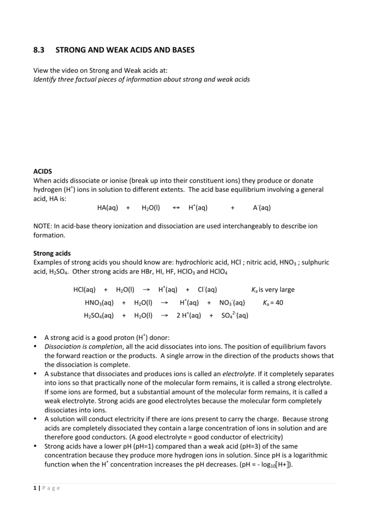 8 3 Strong And Weak Acids And Bases