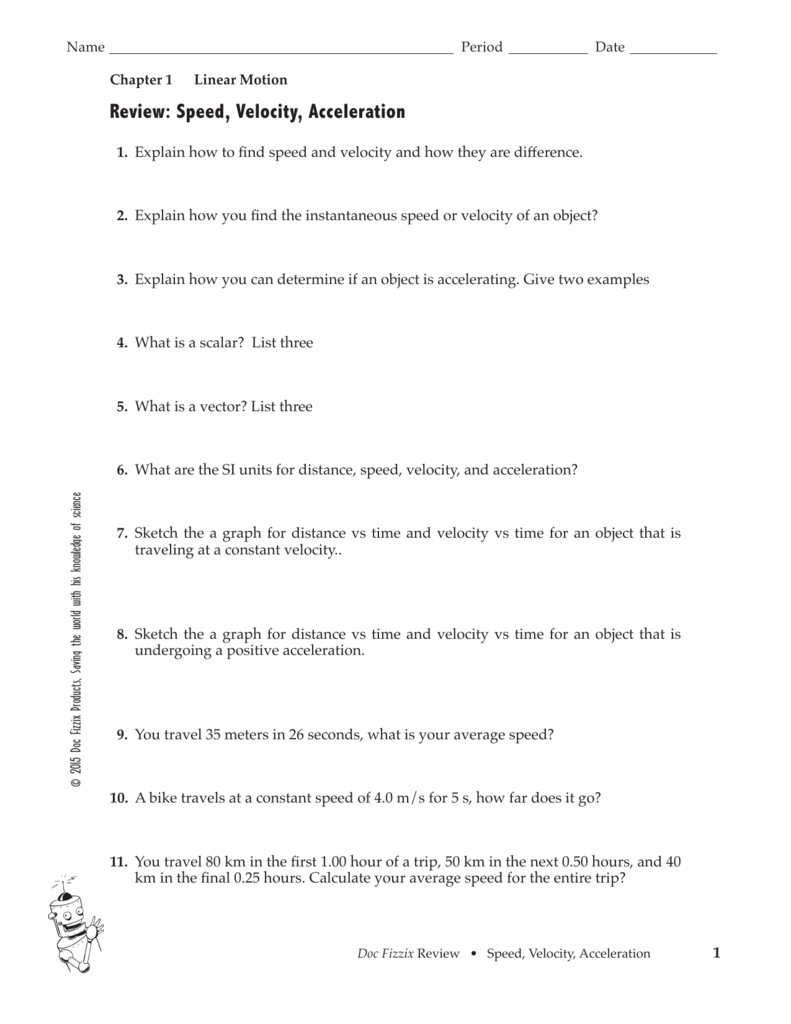 Review: Speed, Velocity, Acceleration Intended For Velocity And Acceleration Worksheet