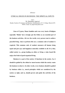 ETHICAL ISSUES IN BUSINESS: THE SPRITUAL INPUTS