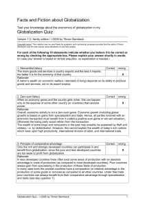 Facts and Fiction about Globalization Globalization Quiz