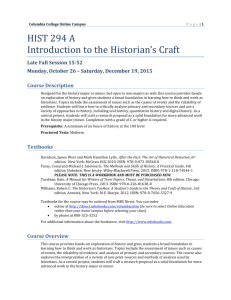 HIST 294 A Introduction to the Historian's Craft