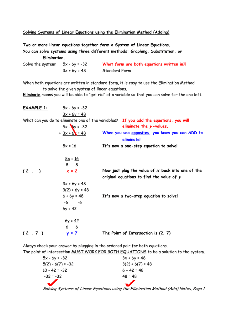 Solving Systems Of Linear Equations Using The Elimination Method