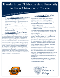 Transfer from Oklahoma State University to Texas Chiropractic College