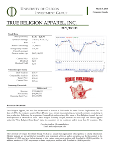 true religion apparel, inc. - University of Oregon Investment Group