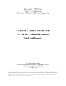 University of Waterloo The History of Common Law in Canada Tort