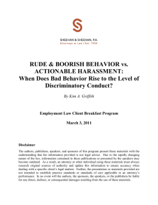 03/03/11 S&S Rude & Boorish Behavior v. Actionable Harassment