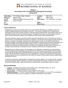 ACC 312H - Fundamentals of Managerial Accounting