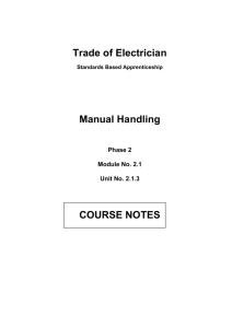Trade of Electrician Manual Handling COURSE NOTES