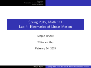 Spring 2015, Math 111 Lab 4: Kinematics of Linear Motion