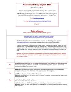 Academic Writing--English 110D Tentative Schedule