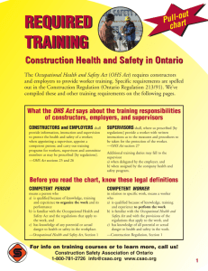 Training Requirements Chart - Infrastructure Health & Safety