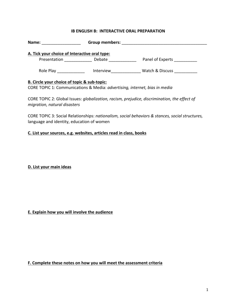 IB ENGLISH B INTERACTIVE ORAL PREPARATION AISV