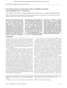 Low plasma levels of tissue factor pathway inhibitor