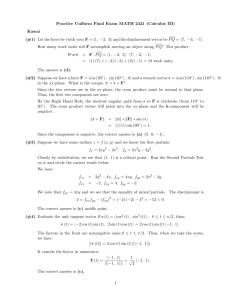 Practice Uniform Final Exam MATH 2421 (Calculus III) Kawai (#1