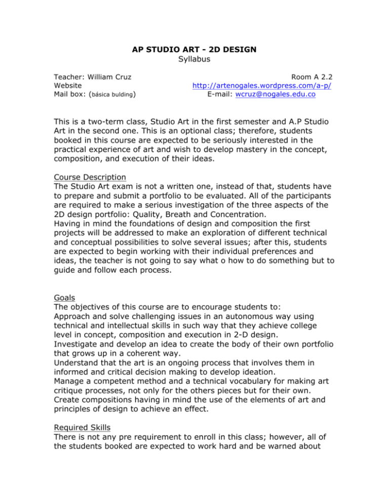 AP STUDIO ART 2D DESIGN Syllabus This Is A Two