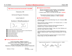 Chem 206 D. A. Evans Enolates & Metalloenamines