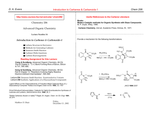 Chem 206 D. A. Evans Introduction to Carbenes & Carbenoids