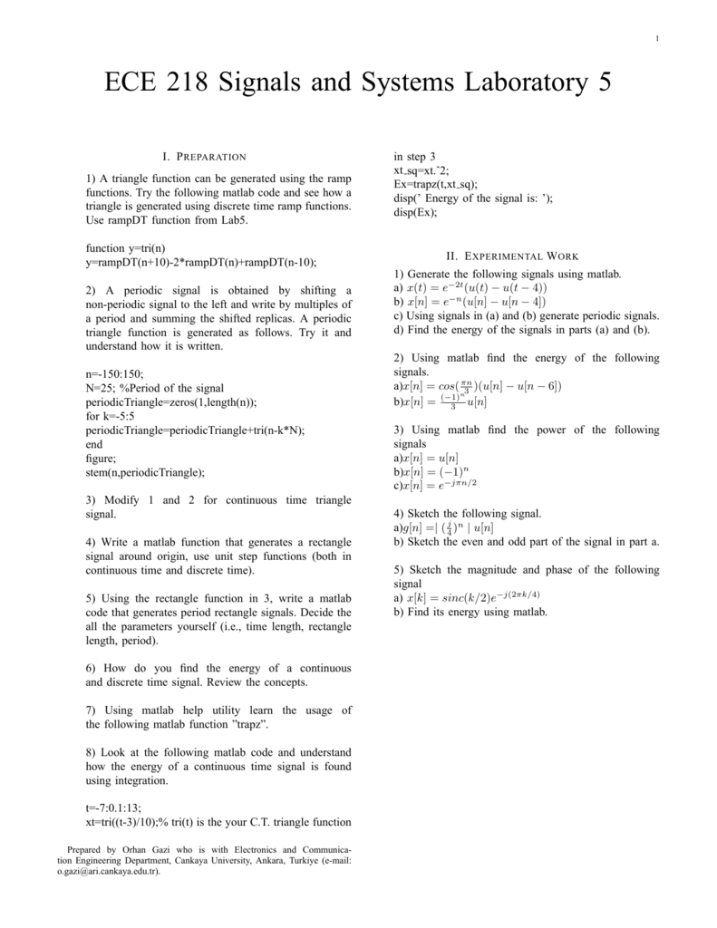 Ece 218 Signals And Systems Laboratory 5