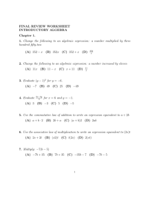 FINAL REVIEW WORKSHEET INTRODUCTORY ALGEBRA Chapter