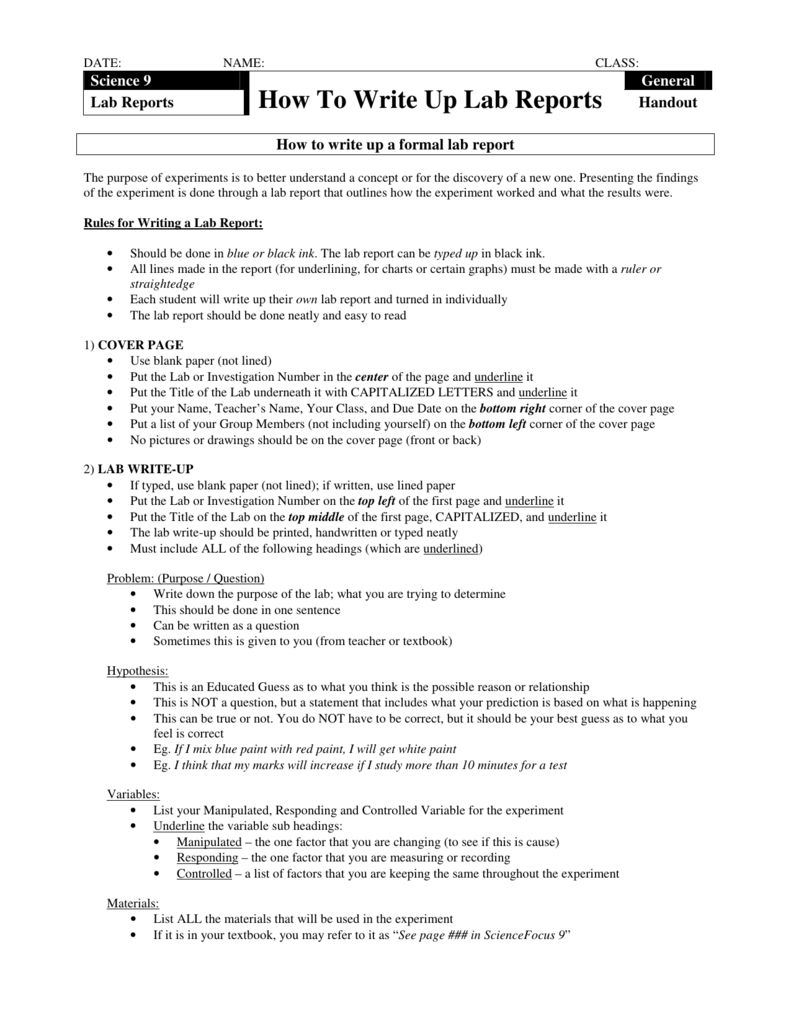 How To Write Up a Lab Report