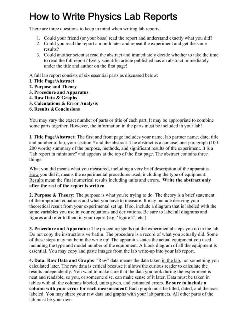 How To Write Physics Lab Reports