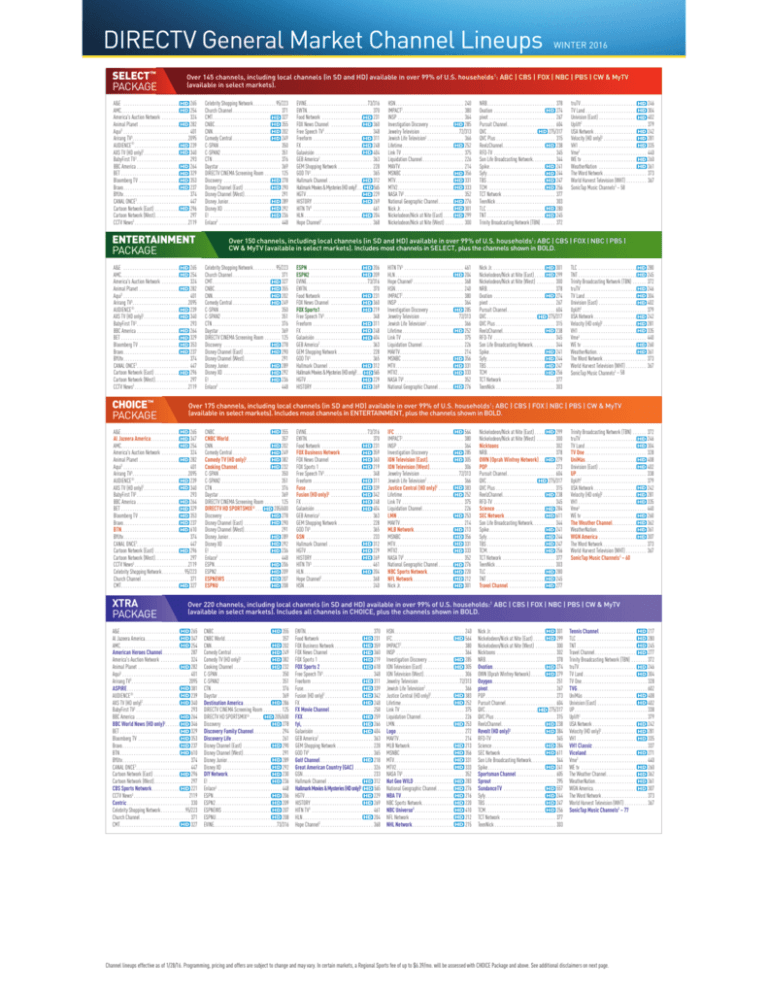 Directv Ultimate Package Channel Lineup Printable