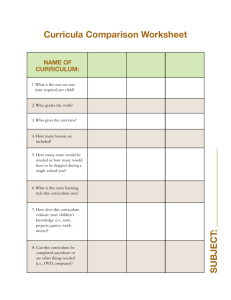 Curricula Comparison Worksheet