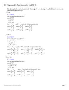 4-3 Trigonometric Functions on the Unit Circle