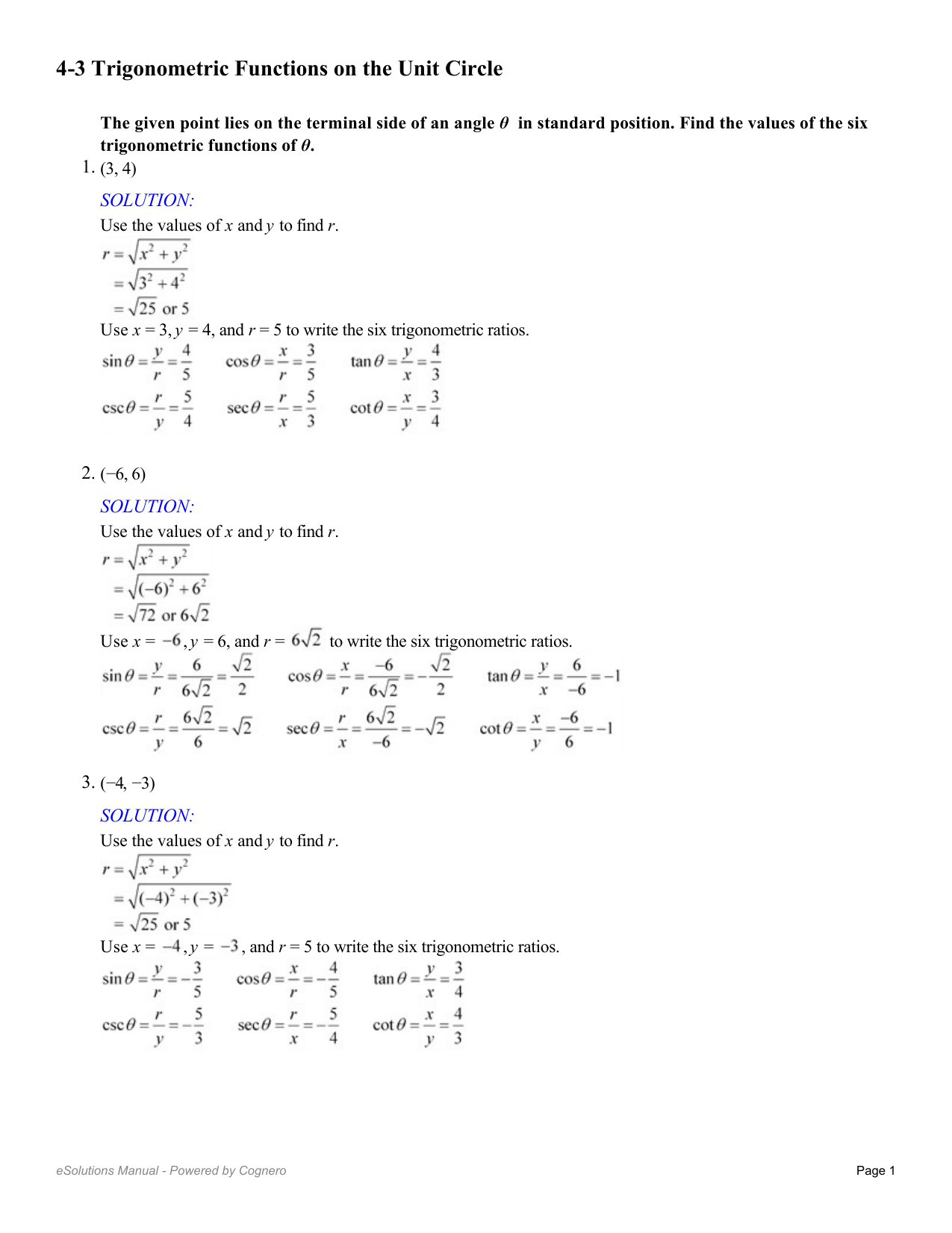 11-11 Trigonometric Functions on the Unit Circle Inside Trigonometry Unit Circle Worksheet Answers