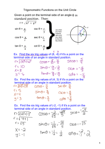 Trigonometric Functions on the Unit Circle Given a point on the