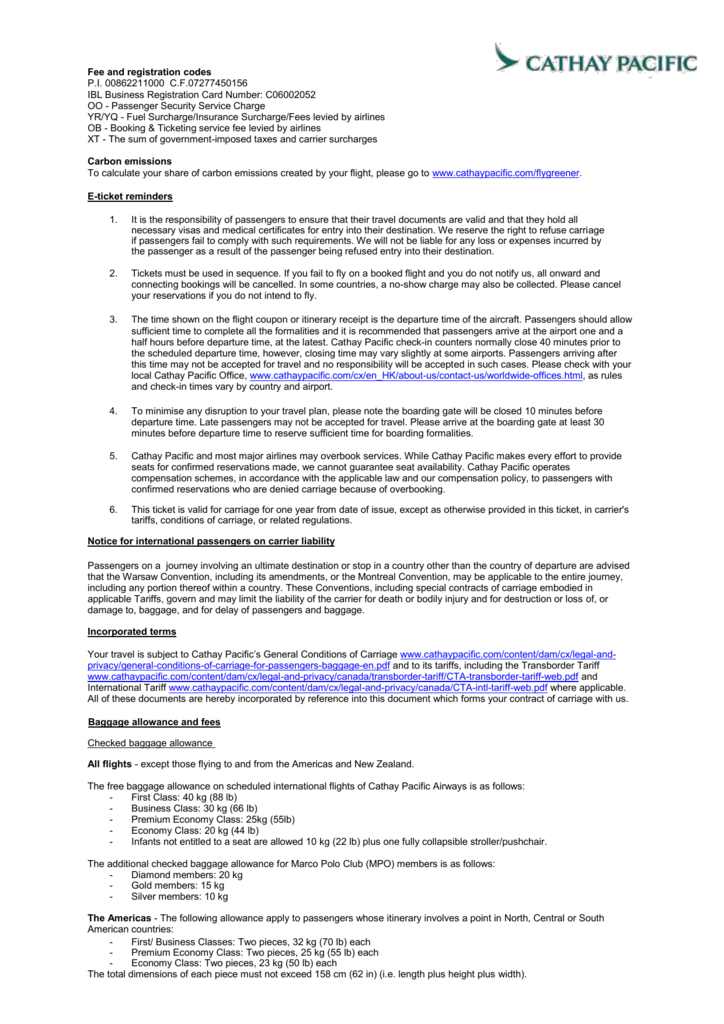 cathay pacific checked baggage restrictions