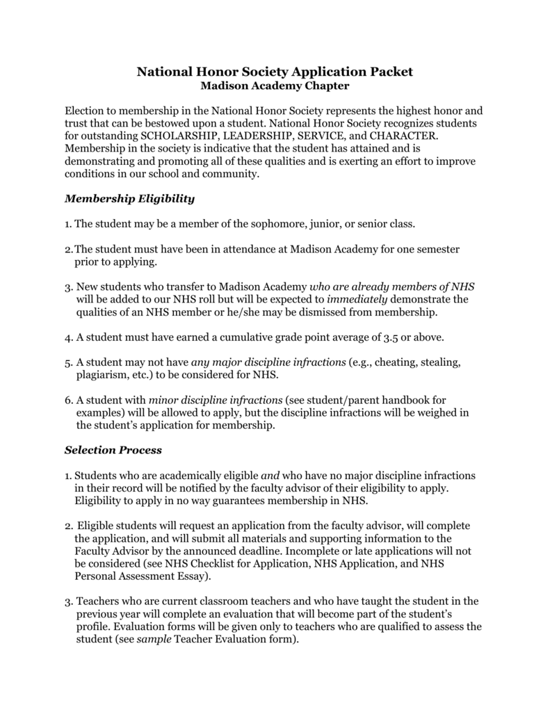 science national honor society application essay