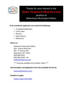 Water Treatment Plant Foreman - Watertown Municipal Utilities